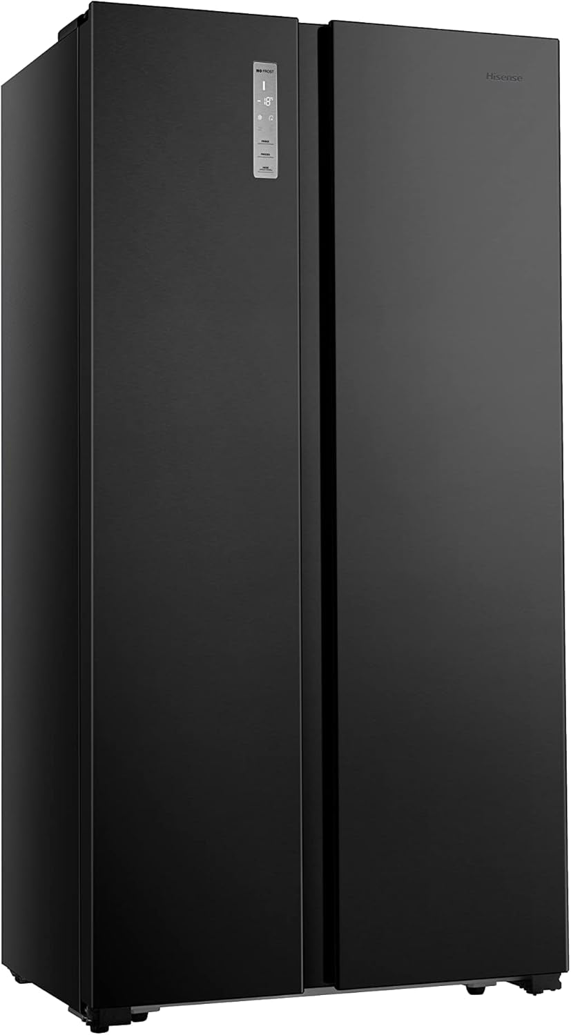 Hisense RS677N4BFD Congélateur Side by Side, Compresseur Inverter, Porte-Bouteille, 2 Freshzone/Compartiment À Légumes/Réfrigérateur 334 L/Congélateur 185 L/41 Db/247 Kwh/An, Noir