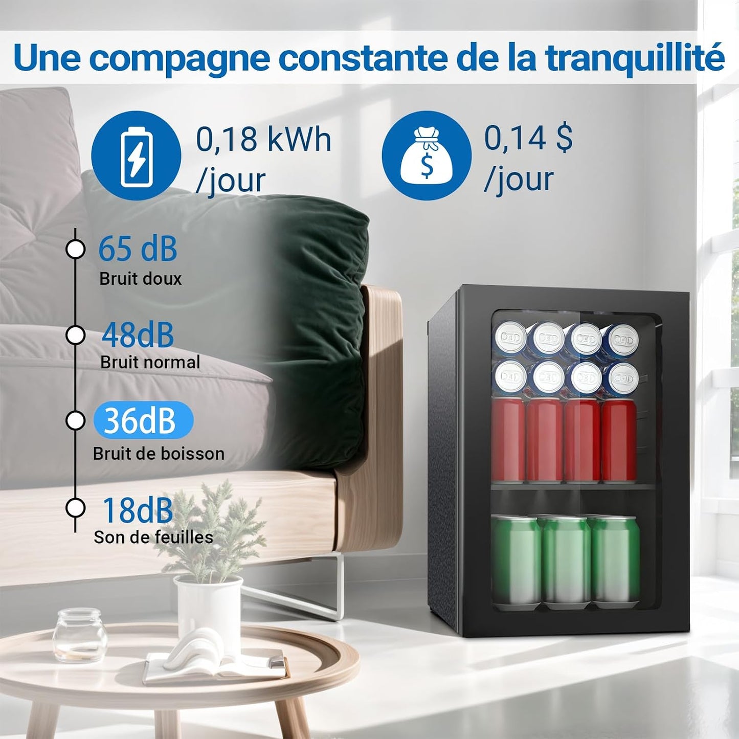 Réfrigérateur De Boissons, 24 Canettes/20 Litres, Mini Réfrigérateur Avec Porte En Transparent Pour Limonade, Bière Ou Vin, Plan De Travail, Réfrigérateur Avec Étagères Amovibles Réglables