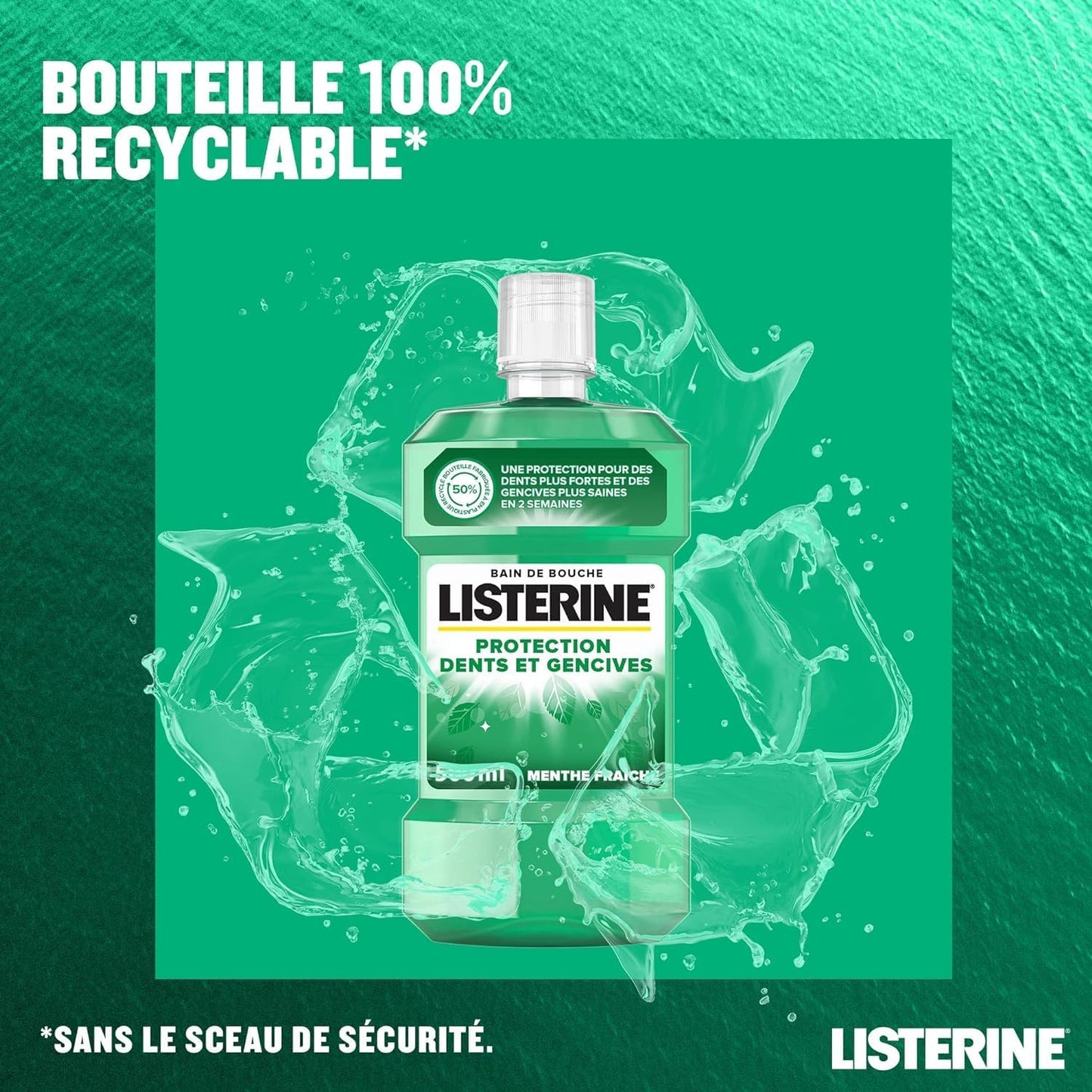 , Bain De Bouche Protection Dents Et Gencives (Lot De 4 Bouteilles De 750 Ml) – Bain De Bouche Quotidien Triple Action – Goût Menthe Pour Une Haleine Fraîche