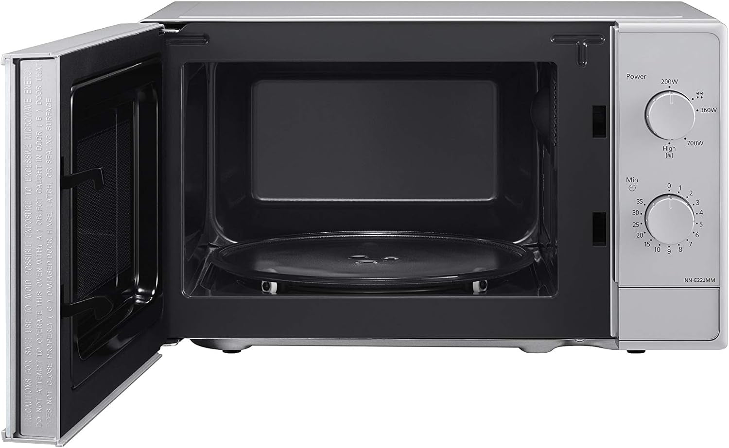 NN-E22JMMEPG | Four Micro-Ondes Solo, 20 L, 5 Niveaux De Puissance : 800W/700W/360W/270W/200W, Plateau Tournant 25,5 Cm, Intérieur Acrylique, Argent – Version FR