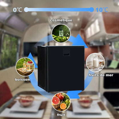 Frigo À Compression 12V 24V, Réfrigérateur De Voiture 60L, Frigo À Compresseur Avec Température De Plage 0°C - 10°C, Frigo Pour Voiture, Camion, Bateau, Et Pique-Nique En Plein Air, Noir