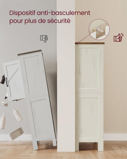 LIRY Collection – Armoire De Rangement Avec Portes De Grange, Buffet Haut, Style Ferme, Pour Cuisine, Salle De Bain, Salon Ou Salle À Manger, Étagères Réglables, Blanc Rustique BBK773W01