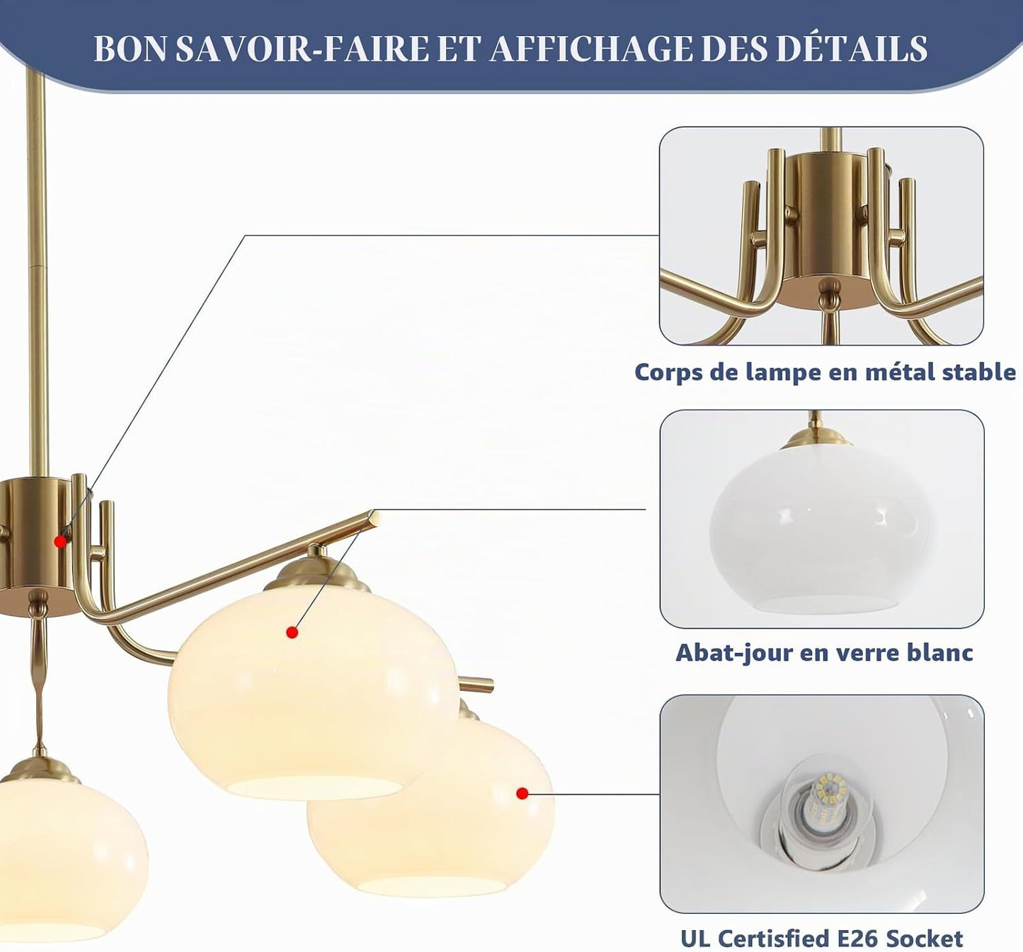 Lighting Lustre À 5 Lumières Globe Flush Mount Sputnik Luminaires Modernes En Suspension En Laiton Doré Appareil D'Éclairage Avec Globe En Verre Laiteux Lustre Pour L'Îlot De Cuisine