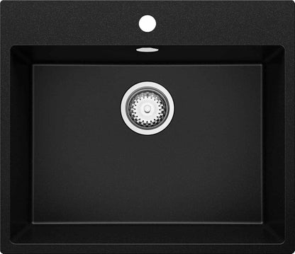 Evier Cuisine En Granit Noir - Riga, 58X50Cm | Lavabo 1 Bac + Kit De Vidage, Évier À Encastrer Au Meuble 60Cm (S305)