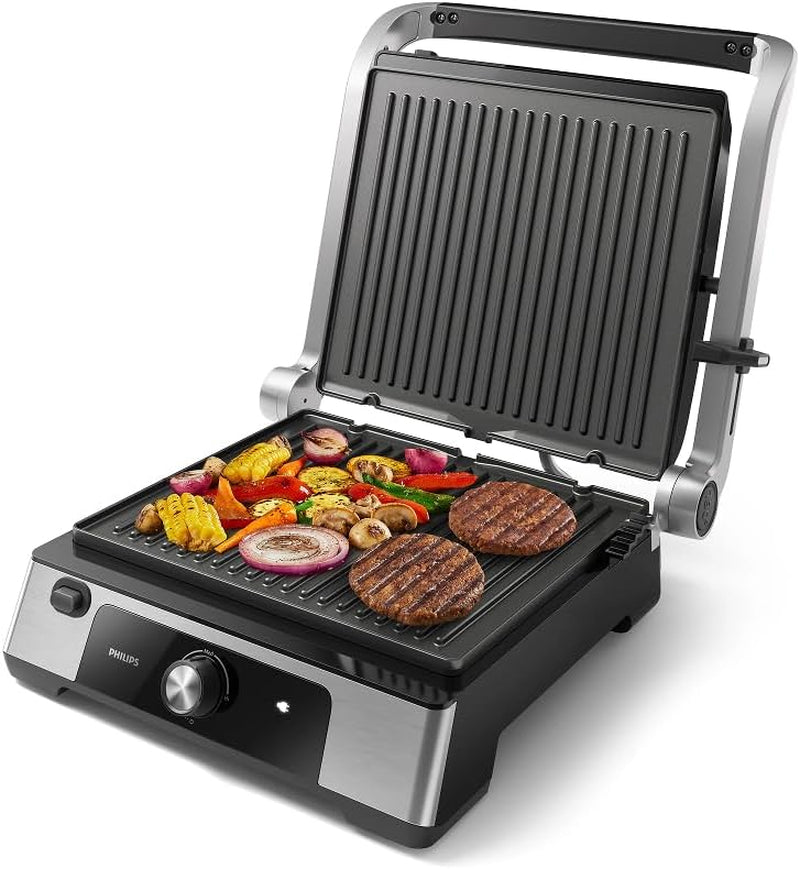Grill Électrique 5000, Température Réglable, 2200W, Métal | Grill De Table, Ouverture 180°, Grande Surface De Cuisson, Plaques Antiadhésives Amovibles, Facile À Nettoyer (HD6301/90)