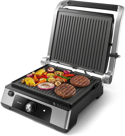 Grill Électrique 5000, Température Réglable, 2200W, Métal | Grill De Table, Ouverture 180°, Grande Surface De Cuisson, Plaques Antiadhésives Amovibles, Facile À Nettoyer (HD6301/90)