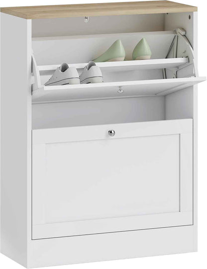 Meuble À Chaussures 2 Tiroirs 12 Paires 60 X 23,5 X 80 Cm Blanc | Armoire À Chaussures Étroite, Moderne, Étagères Réglables, Pour Couloir Et Entrée