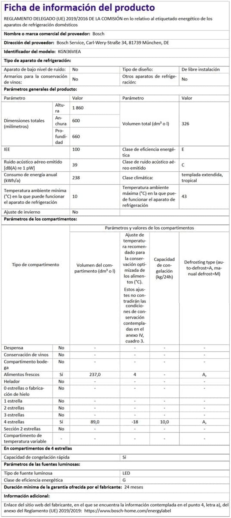 KGN36VIEA - Série | 4 Réfrigérateur Combiné Sans Installation, 186 Mm, 326 L