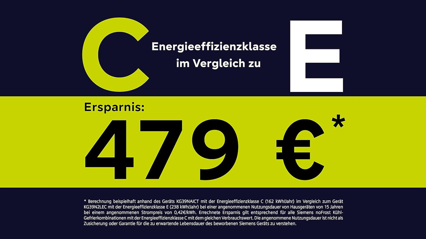 Iq500 KG39NAICT Réfrigérateur-Congélateur Autoportante 363 L C Acier Inoxydable