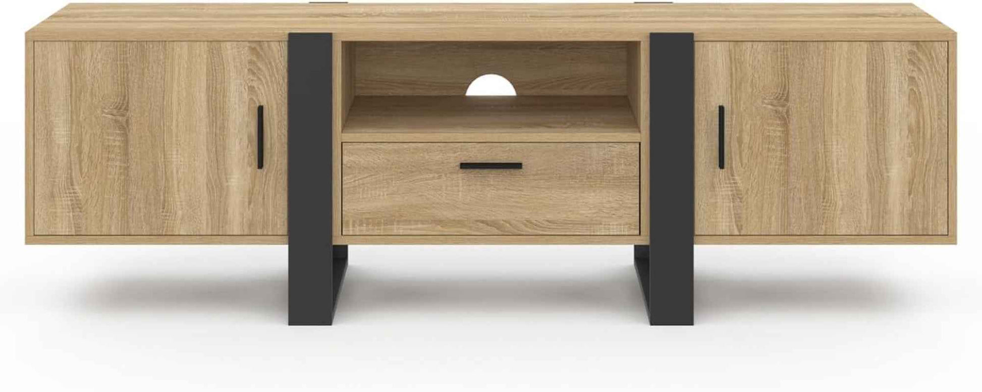 - Meuble TV 160 Cm Phoenix Avec Rangements Bois Et Noir