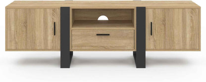 - Meuble TV 160 Cm Phoenix Avec Rangements Bois Et Noir