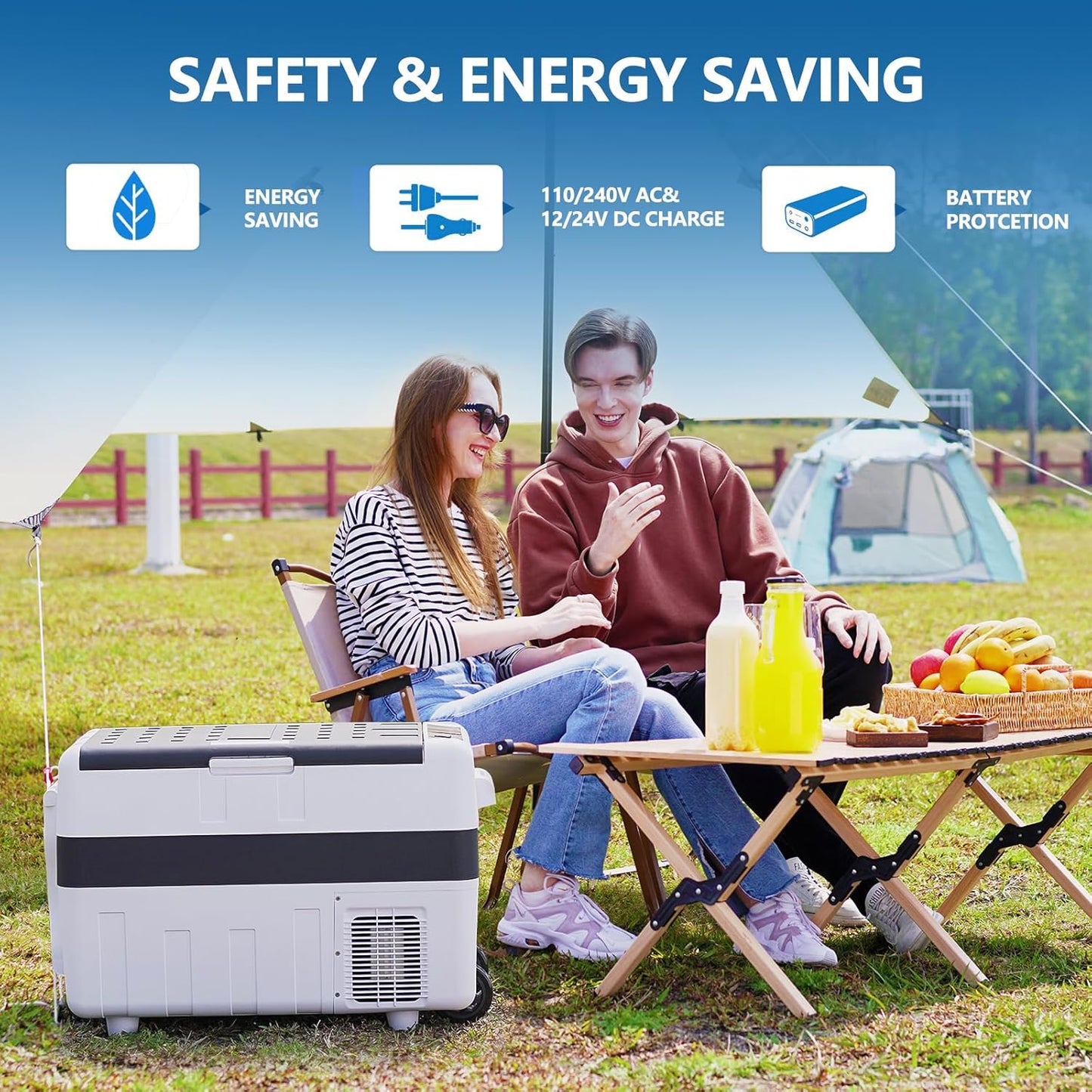 Glacière Électrique, Mini Congélateur, Glacière À Compression, Mini Frigo Portable, Glacière Pour Auto, 40 L, Avec Roulettes Et Port USB, 12/24 V Et 100-240 V, Kue014Wsz
