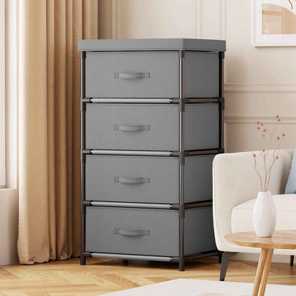 Commode Chambre En Tissu, Cadre En Métal, Meuble 4 Tiroirs Rangement Pour Chambre À Coucher, Salon, Couloir Et Entree - Gris