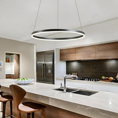 Lustre LED Moderne DIY Cercle | 1 Noire Anneaux :60Cm=29W| Éclairage Suspendu LED Métal+Acrylique Télécommande Intensité Variable 2,13G Lampe Suspendue Plafond Ronde Salon Chambre Coucher
