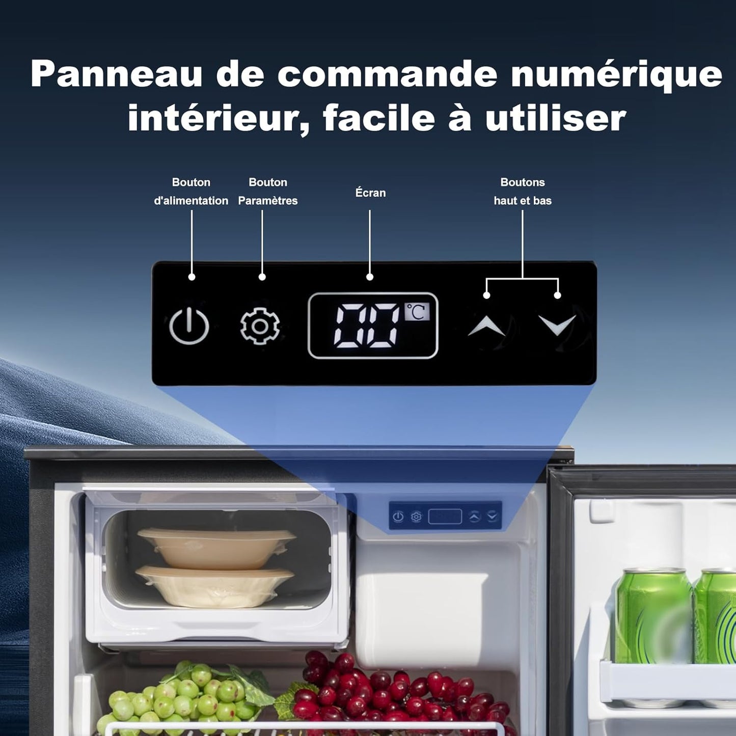 Frigo Compression 12V, 85L Avec Congélateur, Frigo Camping Car, Frigo 12V, Frigo Camion 24V, Réfrigérateur Pour Voiture Caravane Van Aménagé Fourgon Bateau, -15 À 10 ℃, Noir