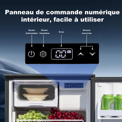 Frigo Compression 12V, 85L Avec Congélateur, Frigo Camping Car, Frigo 12V, Frigo Camion 24V, Réfrigérateur Pour Voiture Caravane Van Aménagé Fourgon Bateau, -15 À 10 ℃, Noir