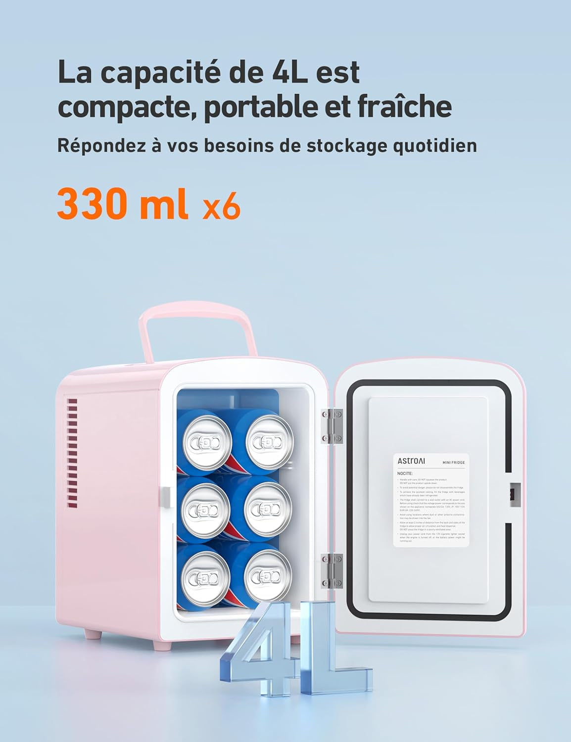 Mini Frigo De Chambre, 4 Litres / 6 Canettes 330Ml, 12V/220V, Petit Frigo Cosmetique, Mini Réfrigérateur Voiture Portable, Glacière Électrique, Fonction Chaud/Froid (Rose)