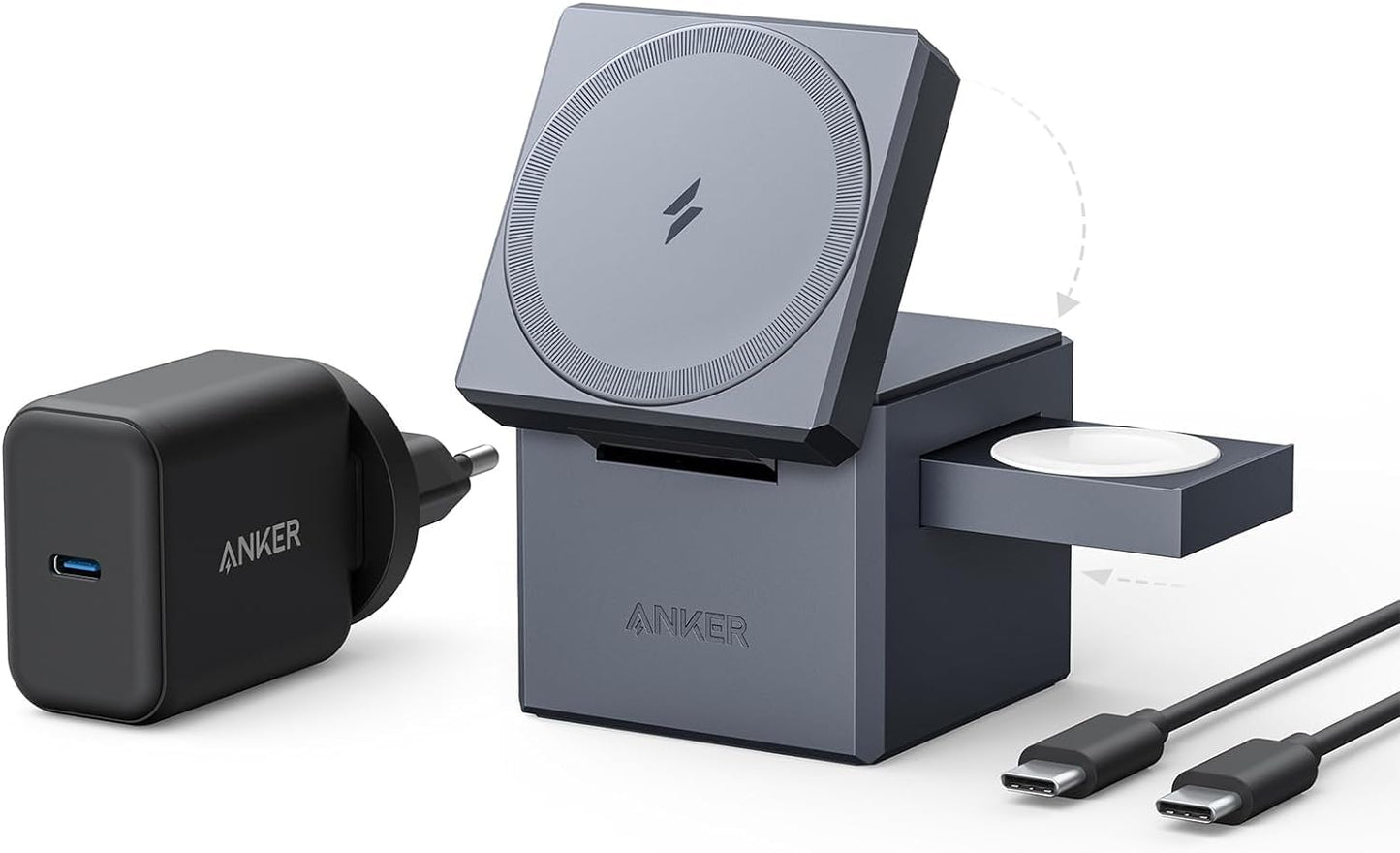 Cube De Charge 3 En 1 Avec Chargeur Magsafe | Puissance Maximale Sans Fil 15W, Compatible Avec Les Séries Iphone 17 16 15 14, Apple Watch Série 1-7/Se, Et Airpods Pro