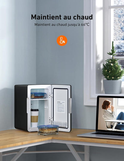 Mini Frigo De Chambre Capacité 6L, Réfrigérateur Voiture 12V 220V | 8 Canettes 355Ml, Silencieux Petit Frigo Cosmetique, Fonction Chaud/Froid, Pour Domestique Voiture, Cadeau Femme Homme, Gris