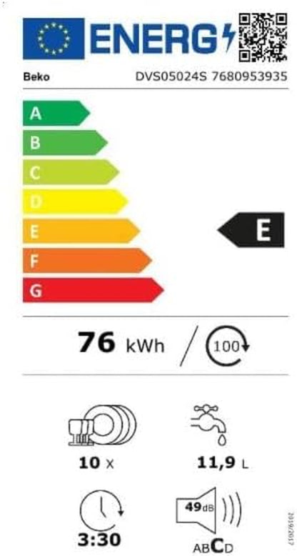 Beko DVS05024S Lave-Vaisselle Autoportante 10 Couverts Argent