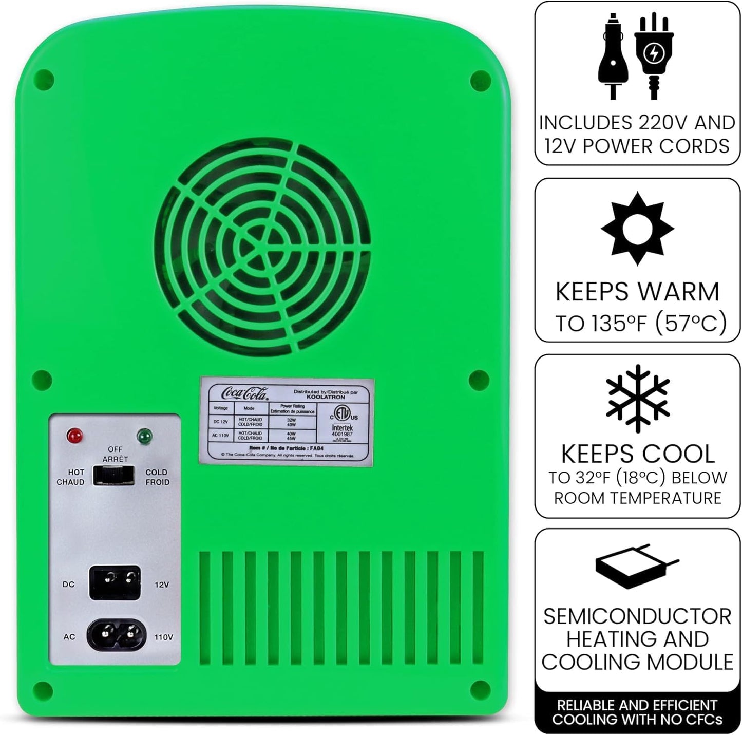 Koolatron Sprite Mini Fridge 4 Liter/6 Can Portable Fridge/Mini Cooler for Food, Beverages, Skincare -Use at Home, Office, Dorm, Car, Boat-Ac & DC Plugs Included, Green