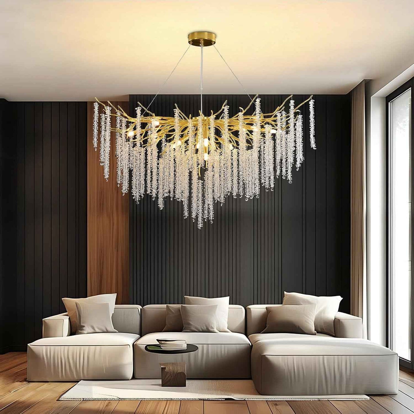 Lustre En Cristal Moderne,G9*12 Luxe Lampe À Pendentif En Cristal Rond,Postmoderne Chandelier Pour Salle À Manger, Cuisine, Salon, Chambre, Couloir, Café, Bar(Doré,G9*12,120Cm)