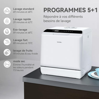 Mini-Lave-Vaisselle, Lave-Vaisselle De Comptoir, Utilisable Avec Robinet Ou Sans Robinet, Largeur De 43 Cm, Capable De Contenir 4 Sets, Adapté Au Camping, 175 Kwh/An, Blanc