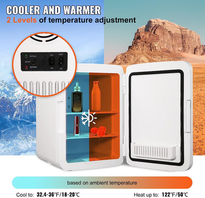 Mini Frigo 10 L 12 Canettes De 330 Ml Mini Réfrigérateur Portable 12 V DC/220 V AC Petit Frigo Cosmétique Double Mode Chaud/Froid 0,2 À 50 ℃ Pour Aliments Boissons Médicaments Cosmétiques Noir