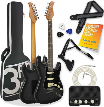 Stateside Guitare Électrique 4/4 Kit Ultime Avec Amplificateur 5 W, Câble, Support, Sac De Transport Rembourré, Sangle, Médiators, Leçons Gratuites - Rushmore Grey