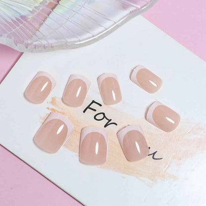24 Pièces Ongles À Coller Manucure, Faux Ongles Court Carrés Français Rose Nude Ongles, Nails Autocollants Pour Femme Et Fille Nail Art,A