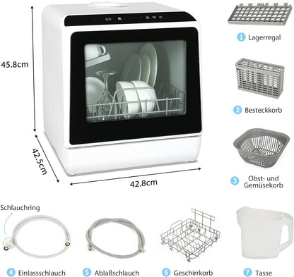 Mini Lave-Vaisselle De Table, Petit Lave-Vaisselle Portable Avec 6 Programmes, Réservoir D'Eau 5L, Commande Tactile, Écran LED, Pour Appartements Dortoirs Camping
