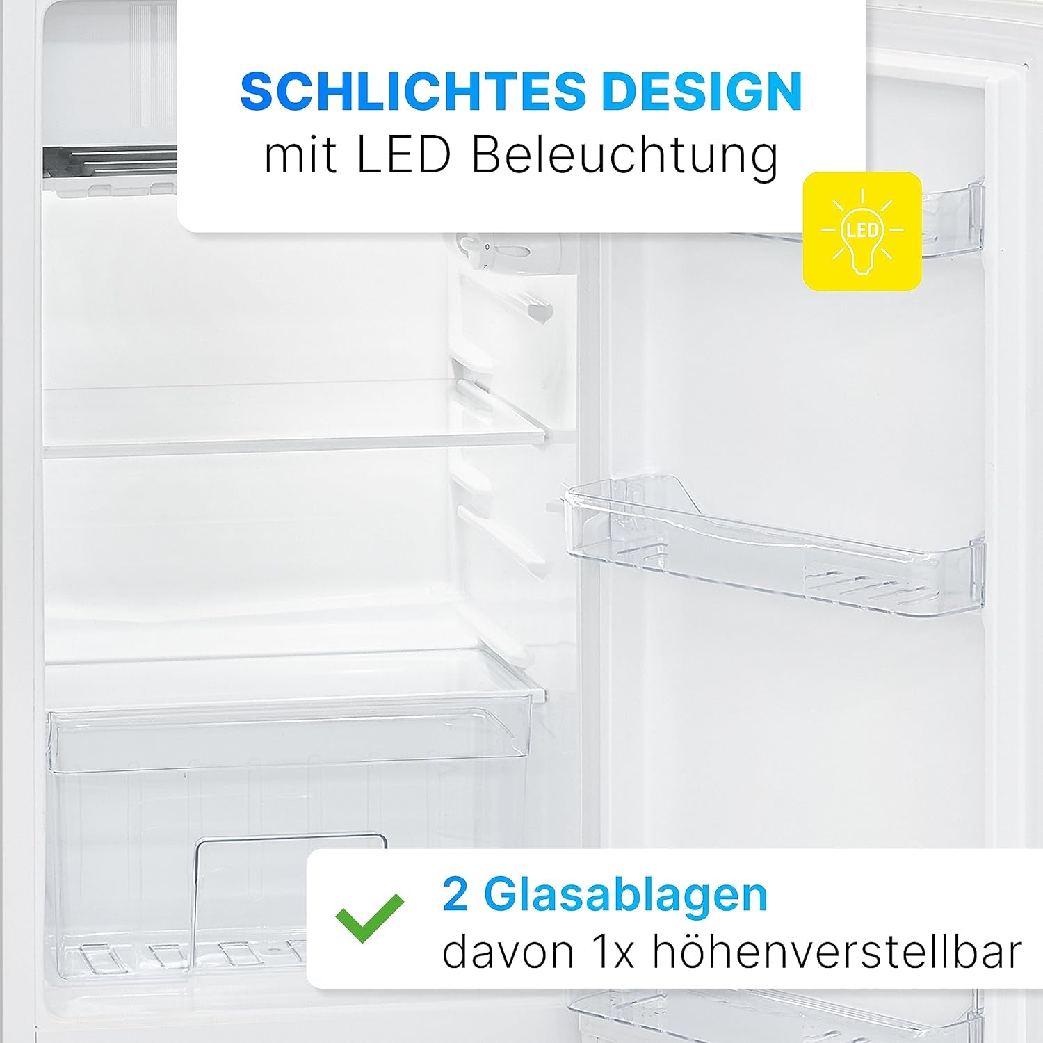 Bomann KS 7349 Kühlschrank, 91L, 2 Glasablagen, LED Innenraumbeleuchtung, Gemüseschale, Weiß