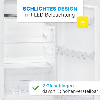 Bomann KS 7349 Kühlschrank, 91L, 2 Glasablagen, LED Innenraumbeleuchtung, Gemüseschale, Weiß