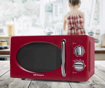 MI2020 Four À Micro-Ondes, 20 L De Capacité, 6 Niveaux De Fonctionnement, Minuterie Jusqu’À 30 Min, Modèle Vintage, 700 W, Acier, Rouge