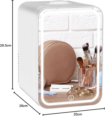 YOURLITE Mini Frigo De Chambre 2 En 1 8 Litres Avec Miroir LED À Intensité Variable, Mini Réfrigérateur Portable Ac/Dc Pour Cosmétiques Réfrigérés, Produits De Soins De La Peau Et Aliments