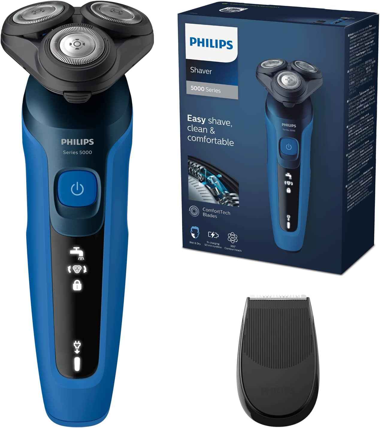 Series 5000, Rasoir Électrique 100 % Étanche, Lames Comforttech À 360°, Têtes De Contour, Affichage Avancé, Tondeuse De Précision Smartclick, S5466/18