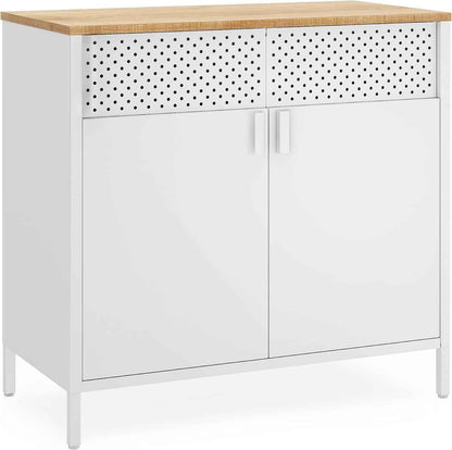 Meuble De Rangement, Buffet, En Métal, Double Porte, Fermeture Magnétique, Cadre En Acier, 40 X 80 X 76 Cm, Couleur Boisée Et Blanc LSC102W57