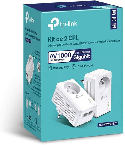 Prise CPL 1000 Mbps, Prise Intégrée, 2 Ports Gigabit,Tl-Pa7027P KIT