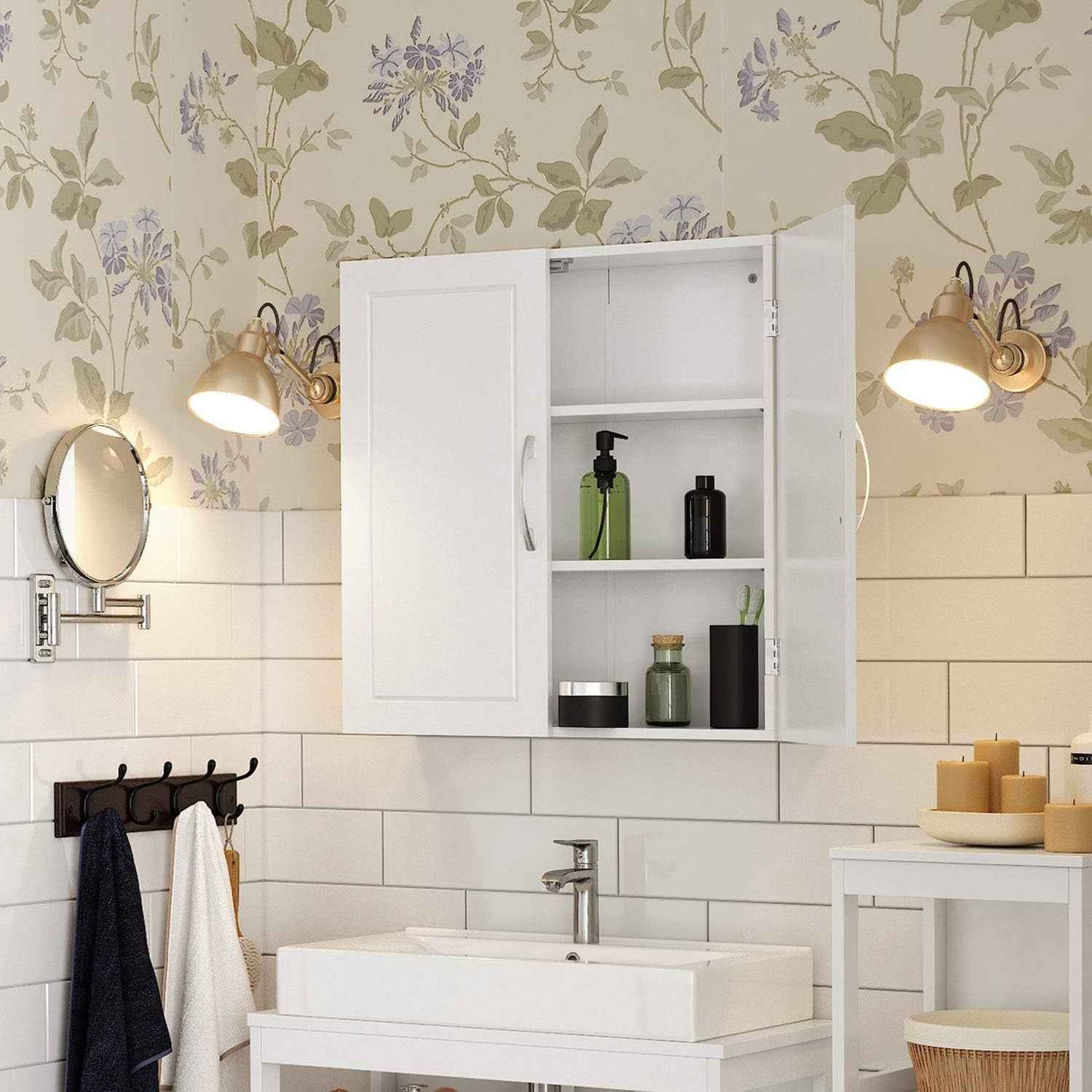 Armoire Murale Pour Salle De Bain, Placard De Rangement Mural Pour Salle De Bain, 18 X 60 X 60 Cm, Armoire À Pharmacie Avec Étagères Réglables, Blanc Nuage BBC320W01
