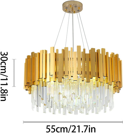 Lustre En Cristal Moderne,2 En 1 Chandelier En Cristal Moderne Pendentif En Or,9Xe14 Lampe À Pendentif En Cristal Rond Pour Salle À Manger, Cuisine, Salon, Chambre, Couloir(55 * 55 Cm,Or)