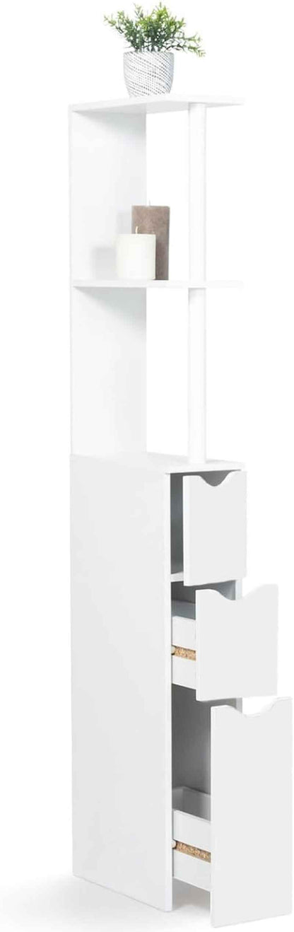 - Meuble WC Étagère Bois 3 Portes Blanc Gain De Place Pour Toilettes
