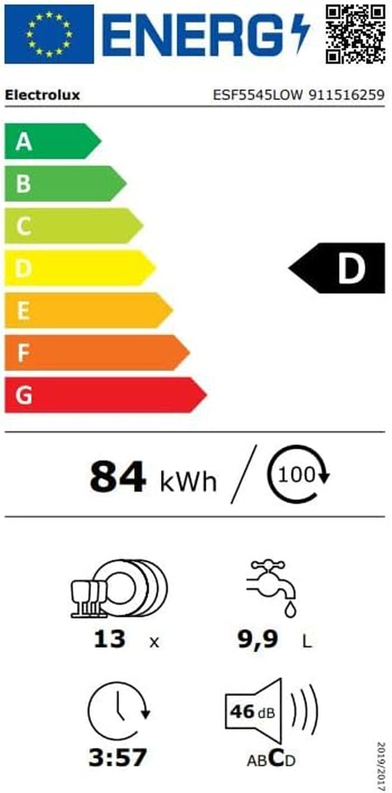 ESF5545LOW Lave-Vaisselle Indépendant 13 Couverts A+++ – Lave-Vaisselle (Indépendant, Blanc, Taille Complète 60 Cm, Blanc, Boutons, LED)