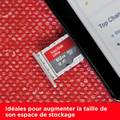Ultra Microsdxc + Adaptateur SD 512 Go (Pour Android Smartphone Et Tablette, Video Full HDD, Jusqu'À 150 Mo/S, UHS-I, La Performance A1, V10,Class 10, U1) | Adaptateur Inclus, Jusqu'À 150 Mo/S, UHS-I, U1, Classe 10, A1, Vidéo Full HD