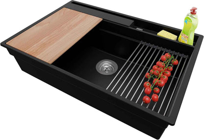 Evier Cuisine En Granit Noir - Oslo, 78X53Cm | Lavabo 1 Bac + Kit D'Accessoires, Évier À Encastrer Au Meuble 80Cm (S335)