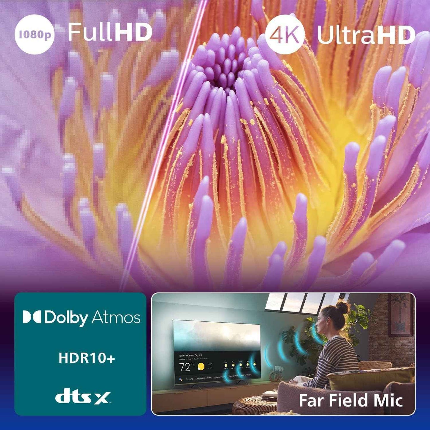Philips Ambilight 43PUS8200 4K LED Smart TV - Écran 43 Pouces Avec Plateforme Pixel Precise Ultra HD, Titan OS Et Son Dolby Atmos, Compatible Alexa Et Assistant Vocal Google