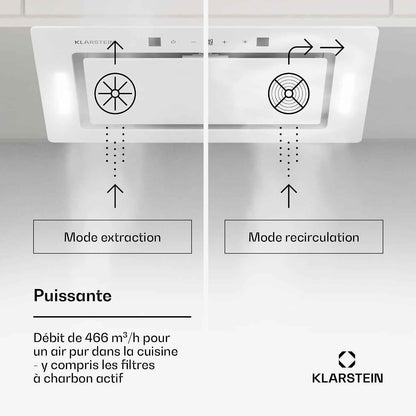 Klarstein Hotte Aspirante Encastrable 72 Cm, Hotte Aspirante Silencieuse, De Cuisine Avec Lampes LED, Débit D'Air Puissant 466 M³/H, Minuterie, Commandes Tactiles, Avec Évacuation