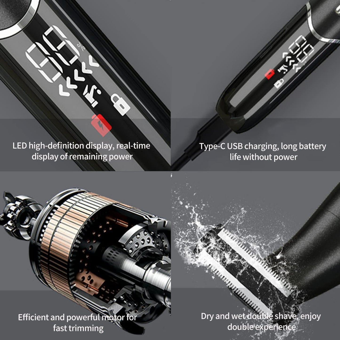 Rasoir Électrique Homme Multifonction,Rasoir Imperméable 4 En 1,Tondeuse Barbe,Tondeuse Nez,Tondeuse À Sourcils,En Acier Inoxydable,Usb Recharger (Noir)