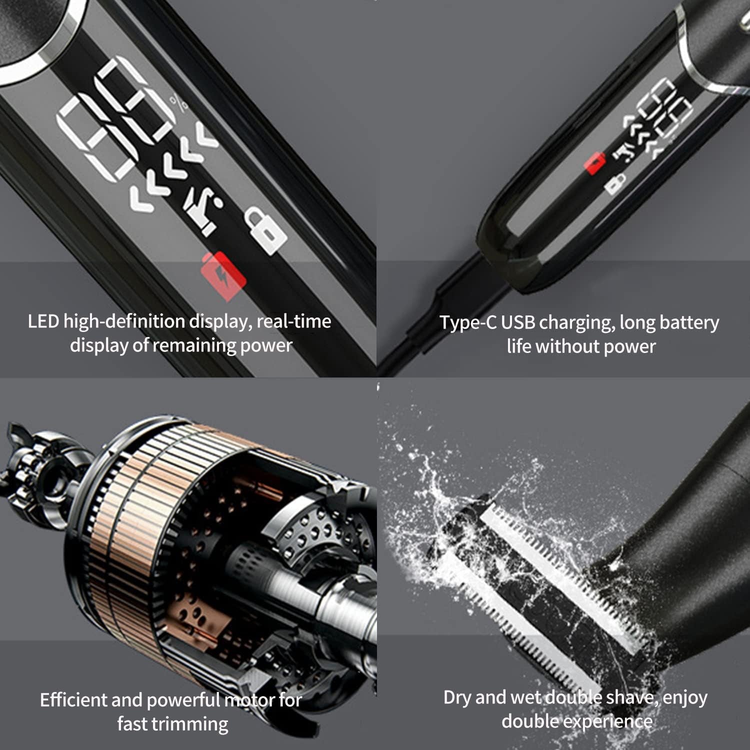 Rasoir Électrique Homme Multifonction,Rasoir Imperméable 4 En 1,Tondeuse Barbe,Tondeuse Nez,Tondeuse À Sourcils,En Acier Inoxydable,Usb Recharger (Noir)
