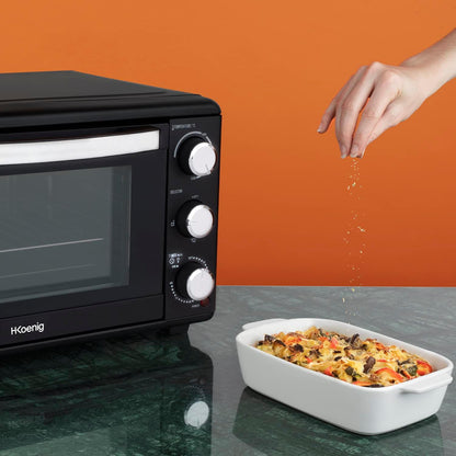 Mini Four 25L Electrique FO25 Posable Compact Multifonction Performant 1500W Programmable 4 Modes De Cuisson, 230°,Minuteur 60 Min, Porte En Verre, Lèchefrite Avec Pince, Grille De Cuisson
