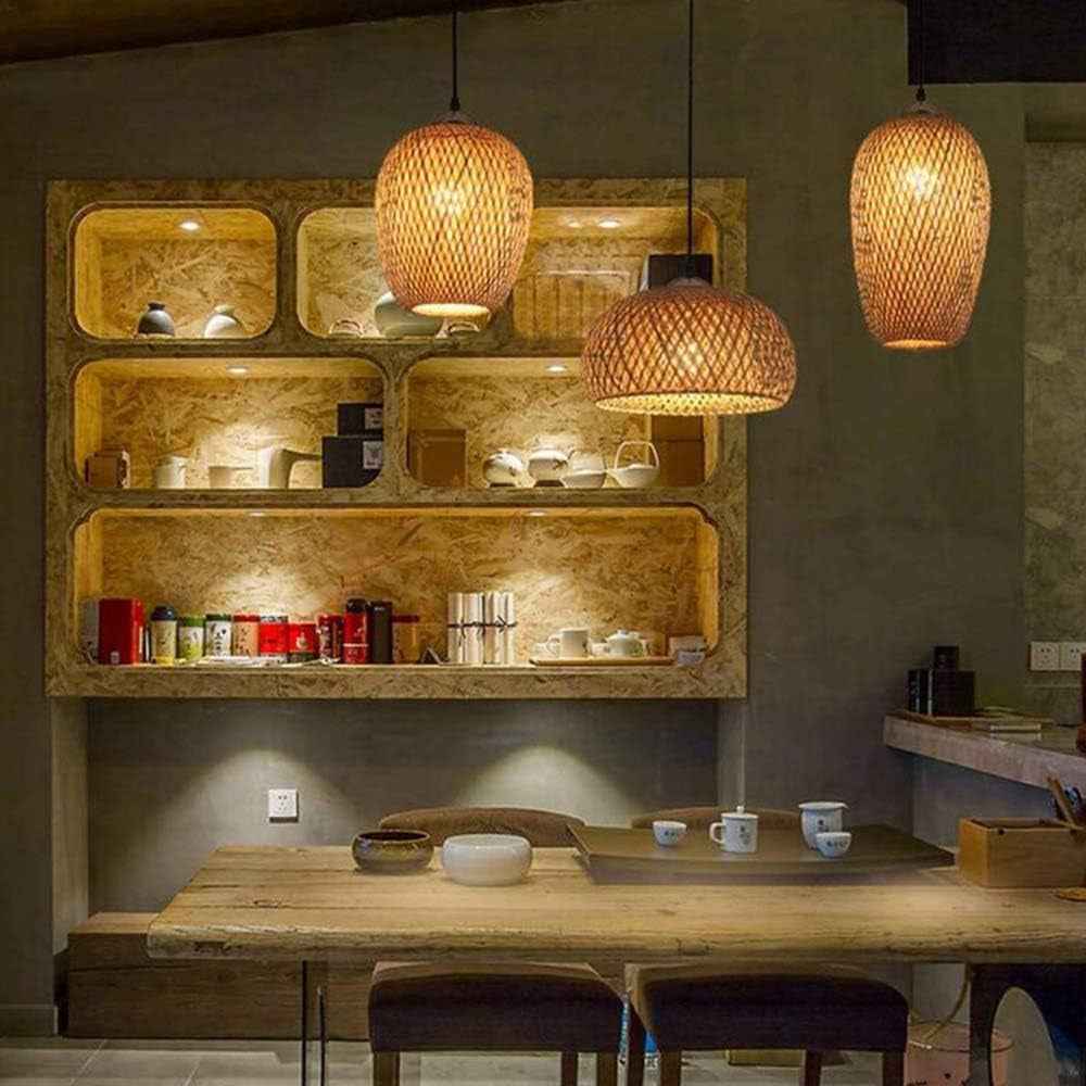 Lustre Industriel 3 Lampes Suspendue Bambou Tissé À La Main Lampe Vintage Pendentif Rotin Lampe À Suspension Abat-Jour En Osier Naturel Luminaire Plafonnier E27 Pour Chambre Salon Cuisine Salle